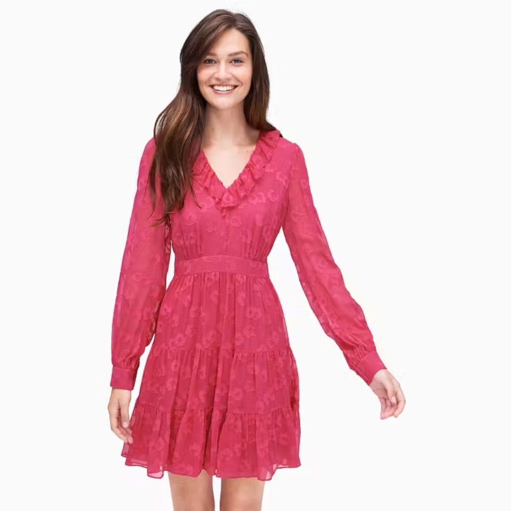 Kate‎ Spade Floral Clip Chiffon Mini Dress Magenta Coquette Preppy Garden Party